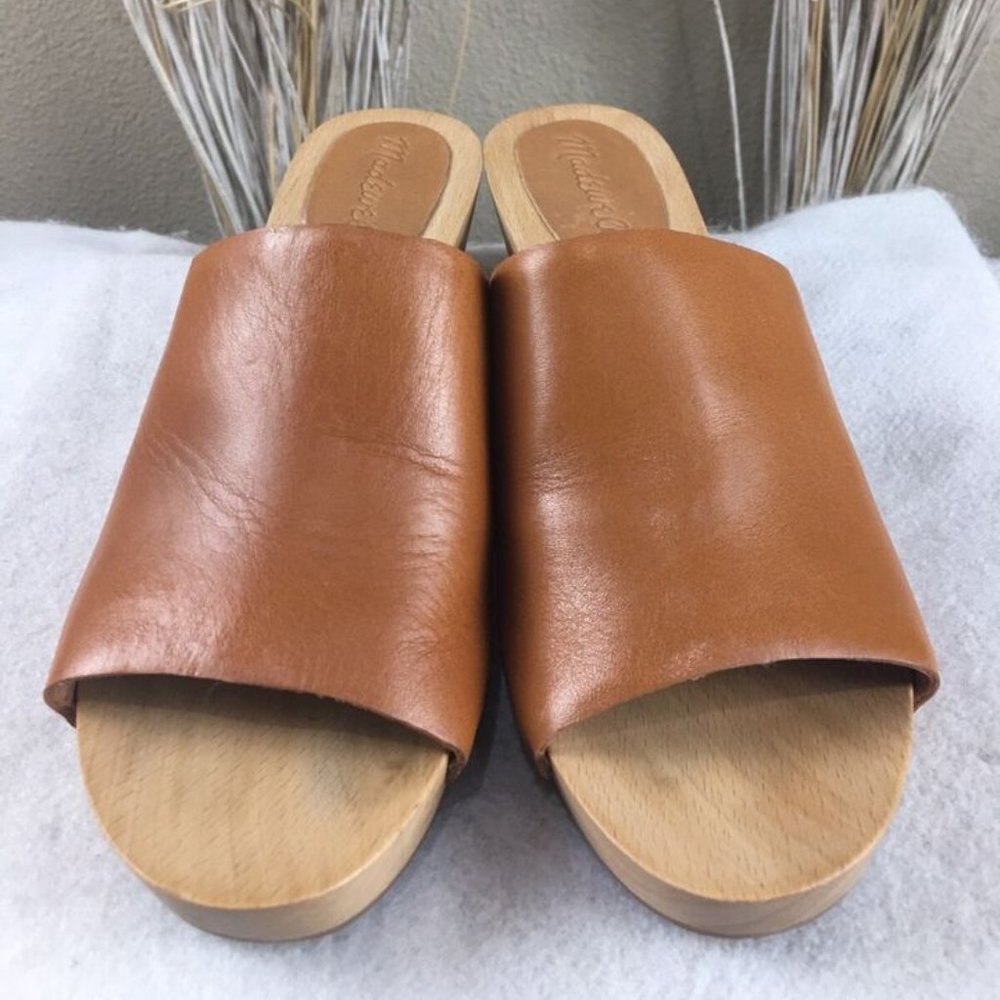 Madewell Womens Brown Leather Evelyn Wood Slide Clog sz 6.5 - Picture 5 of 10